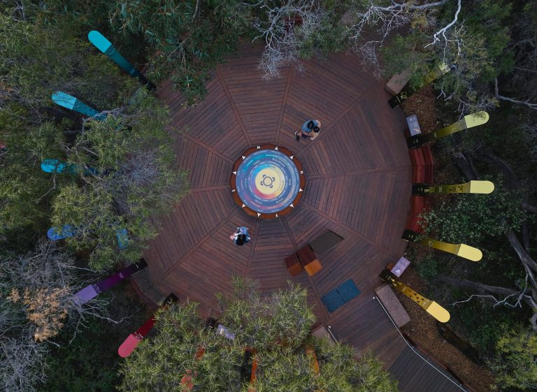 Aerial view of the Ancient Lands Experience boardwalk with interpretation