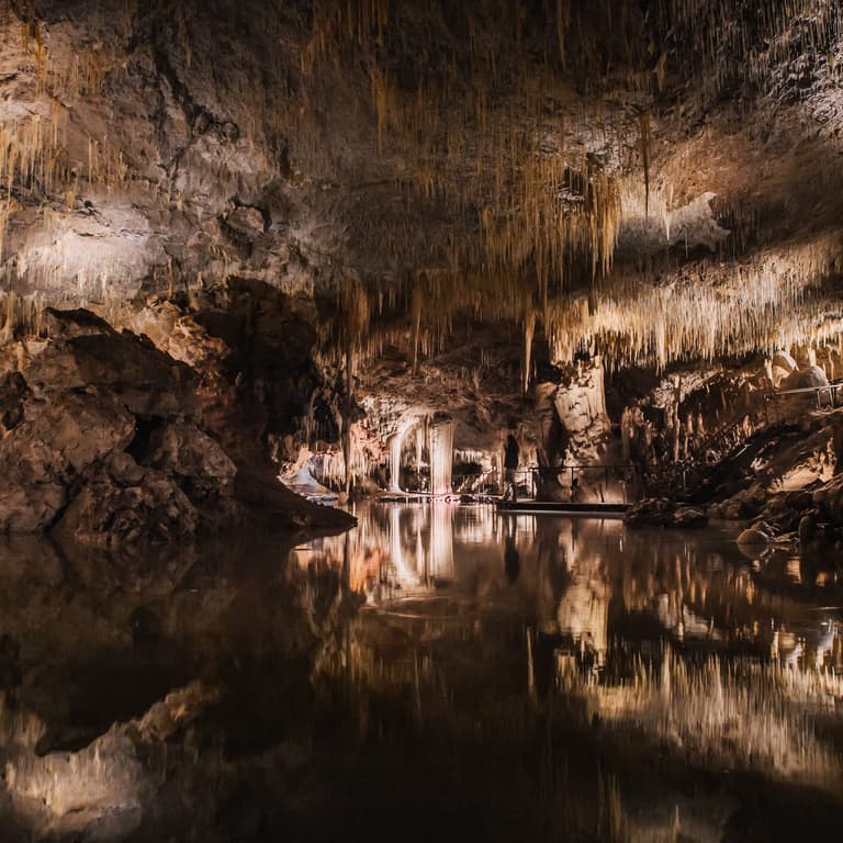 light reflecting off water inside Lake Cave