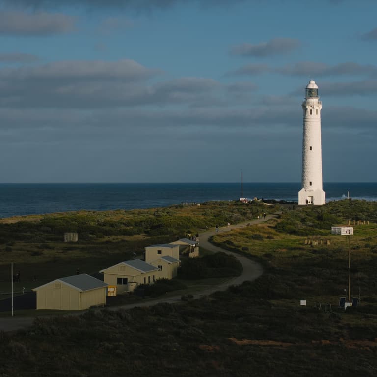 Aerial image of Cape Leeuwin Lighthouse and the three cottages